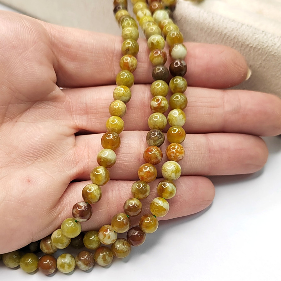 6 мм Хризолит натуральный, гладкий шар, нить 39,5 см