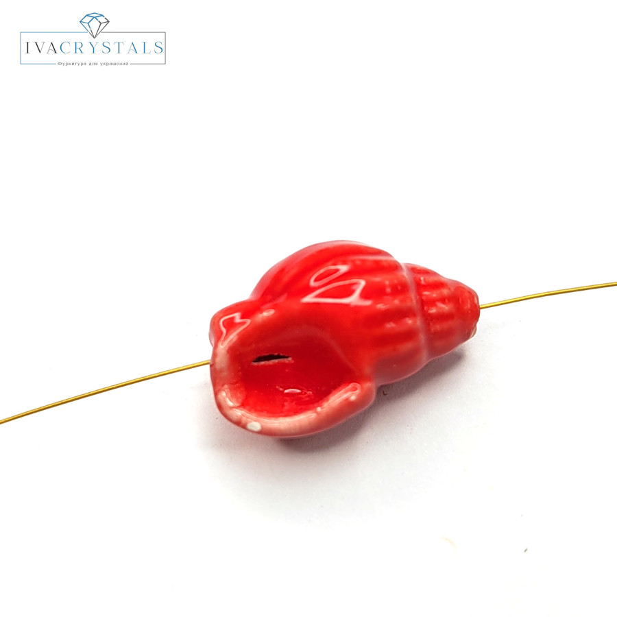 Ракушка керамическая 20х13 мм, штука Красный