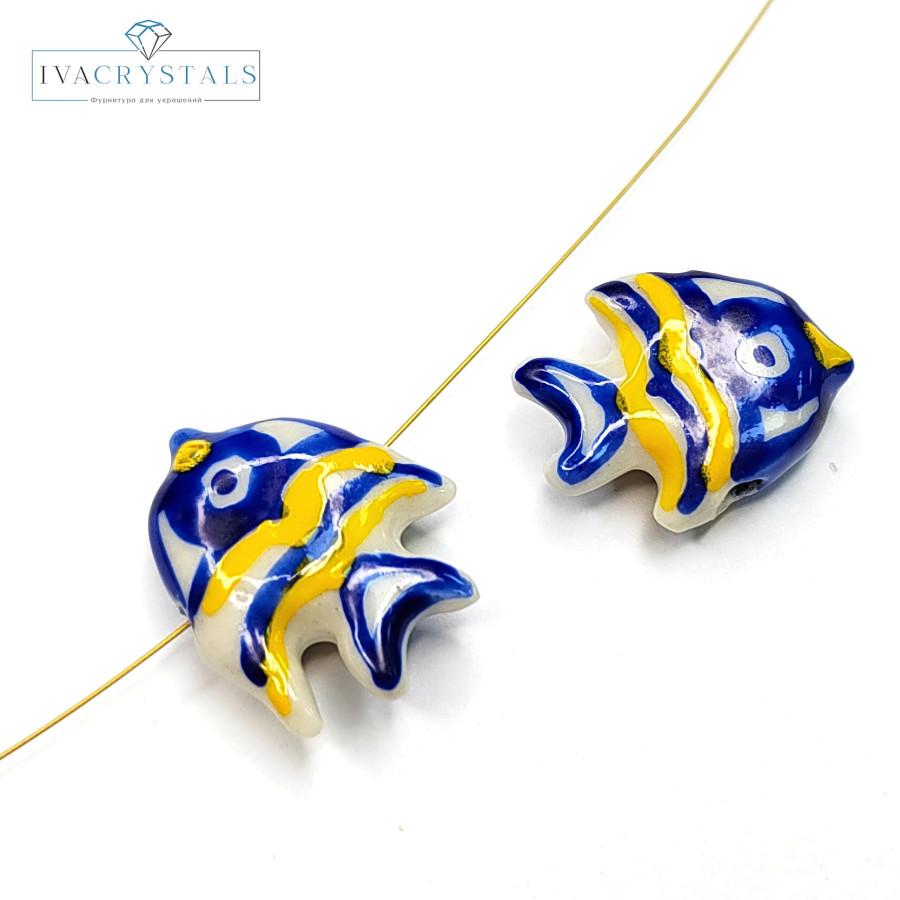 Рыбка керамическая 22 мм, штука Белый / Жёлтый / Синий