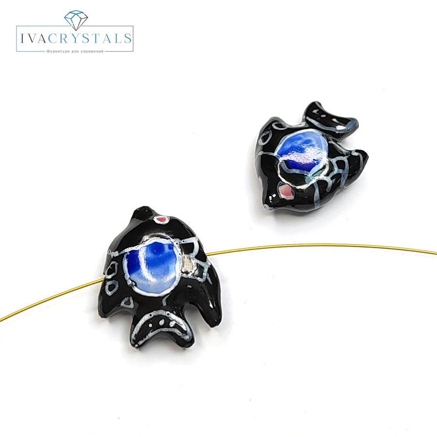 Рыбка керамическая 22 мм, штука Чёрный / Синий