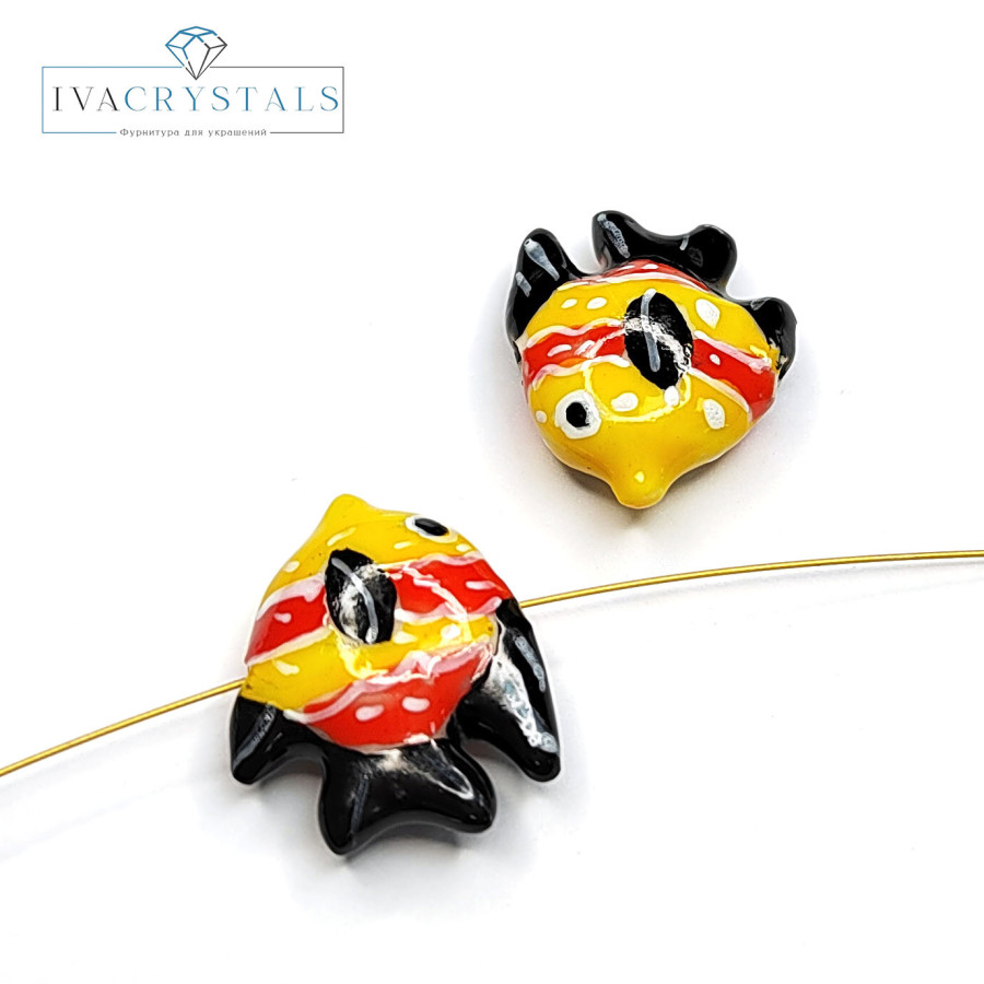 Рыбка керамическая 22 мм, штука Жёлтый / Чёрный / Красный