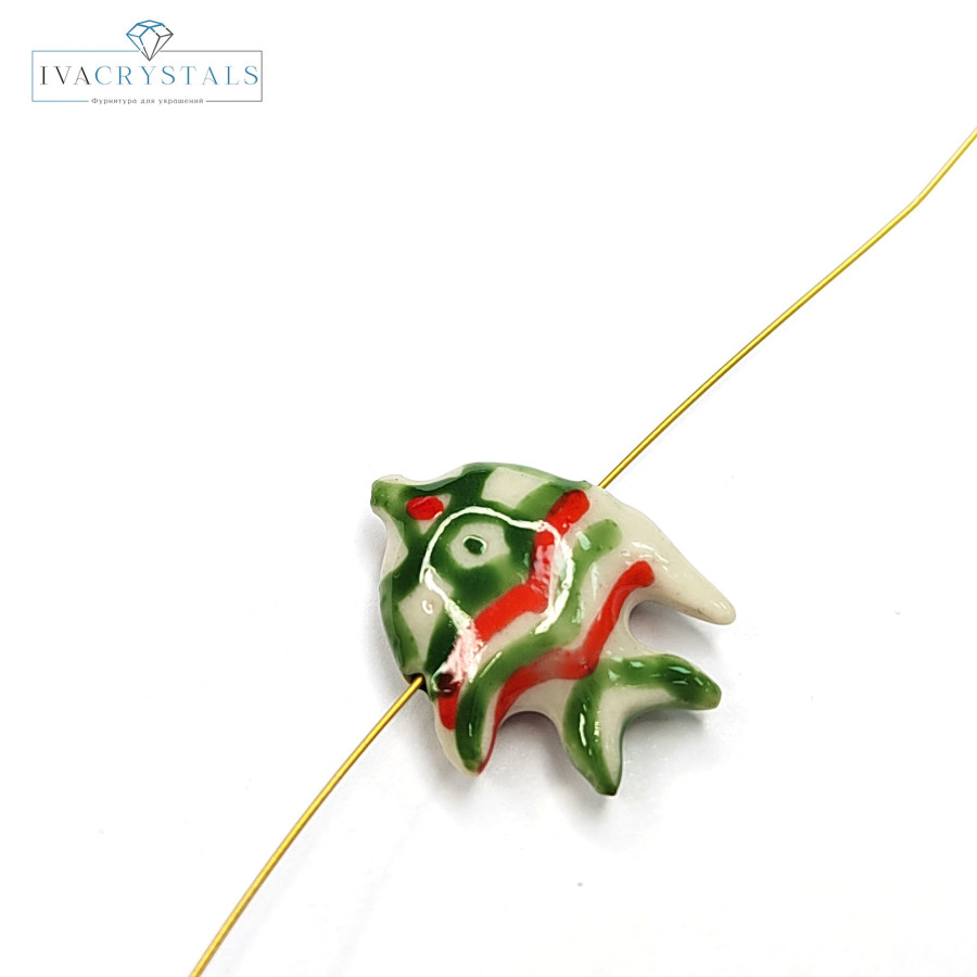 Рыбка керамическая 22 мм, штука Зелёный / Оранжевый