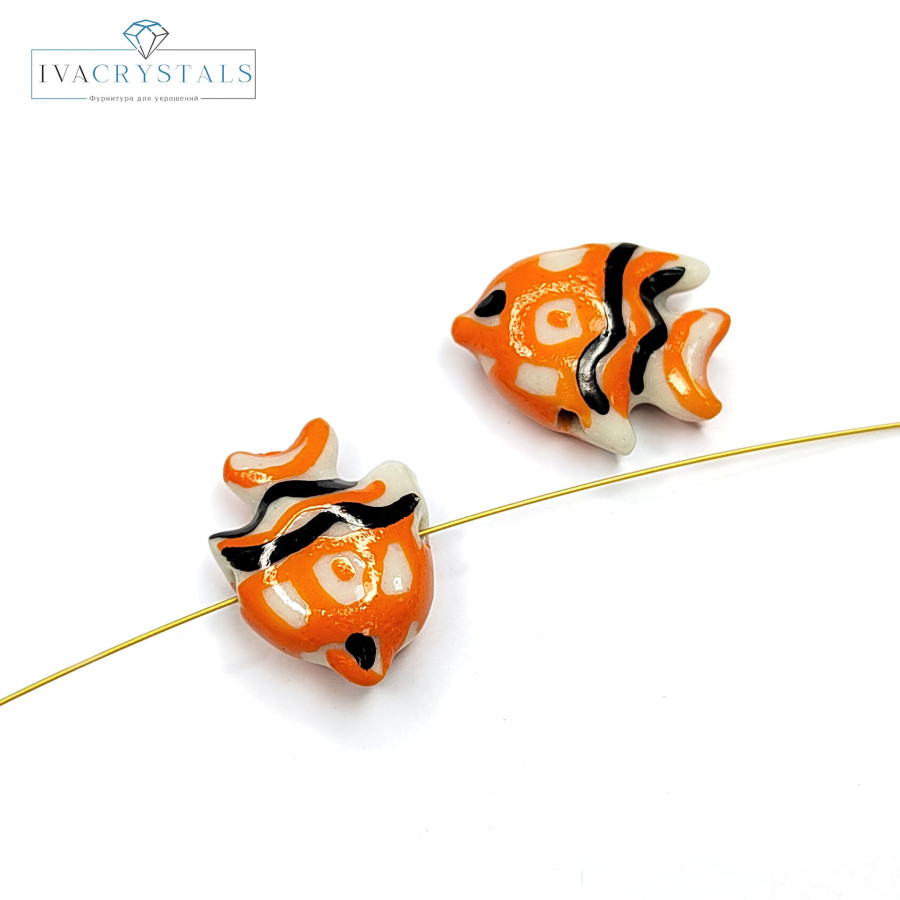 Рыбка керамическая 22 мм, штука Оранжевый / Чёрный