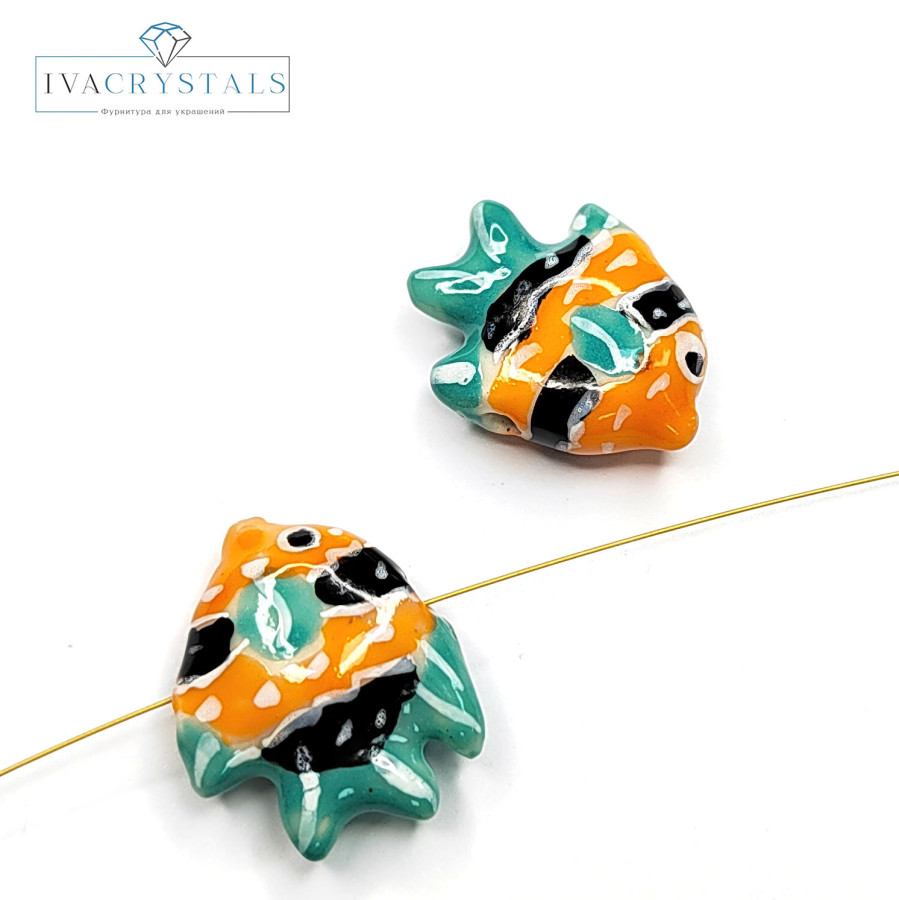 Рыбка керамическая 22 мм, штука Мятный / Оранжевый / Чёрный