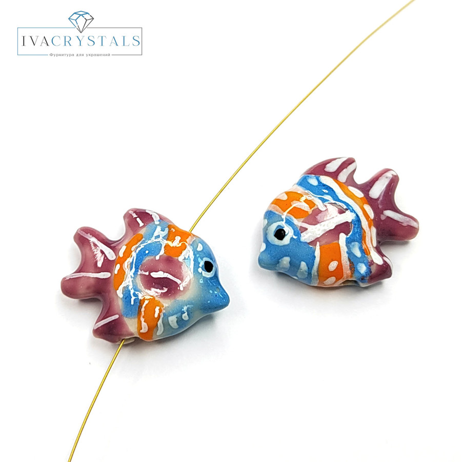 Рыбка керамическая 22 мм, штука Пудровый / Оранжевый / Голубой