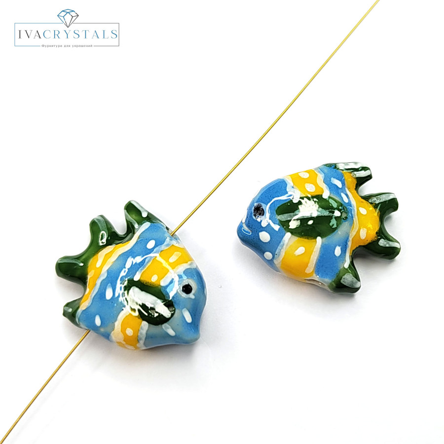 Рыбка керамическая 22 мм, штука Голубой / Жёлтый / Зелёный