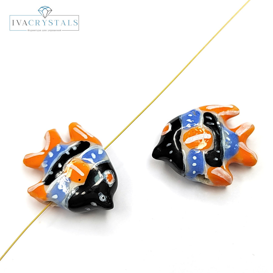 Рыбка керамическая 22 мм, штука Чёрный / Голубой / Оранжевый