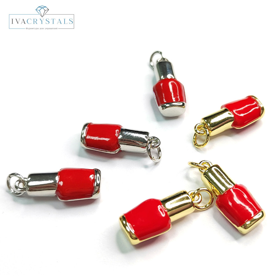 Подвеска Лак для ногтей 18х8 мм, цвет эмали красный, штука