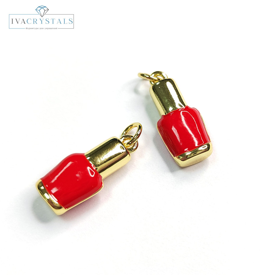Подвеска Лак для ногтей 18х8 мм, цвет эмали красный, штука покрытие Позолота