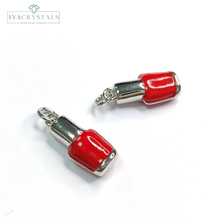Подвеска Лак для ногтей 18х8 мм, цвет эмали красный, штука покрытие Родий