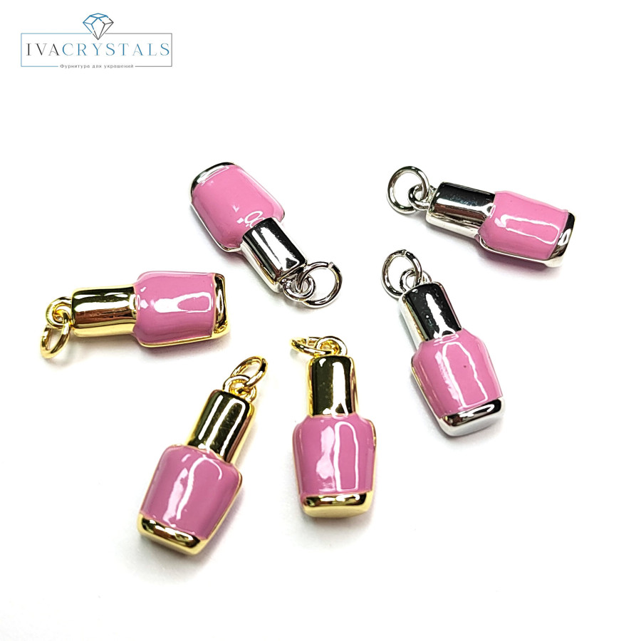Подвеска Лак для ногтей 18х8 мм, цвет эмали розовый, штука