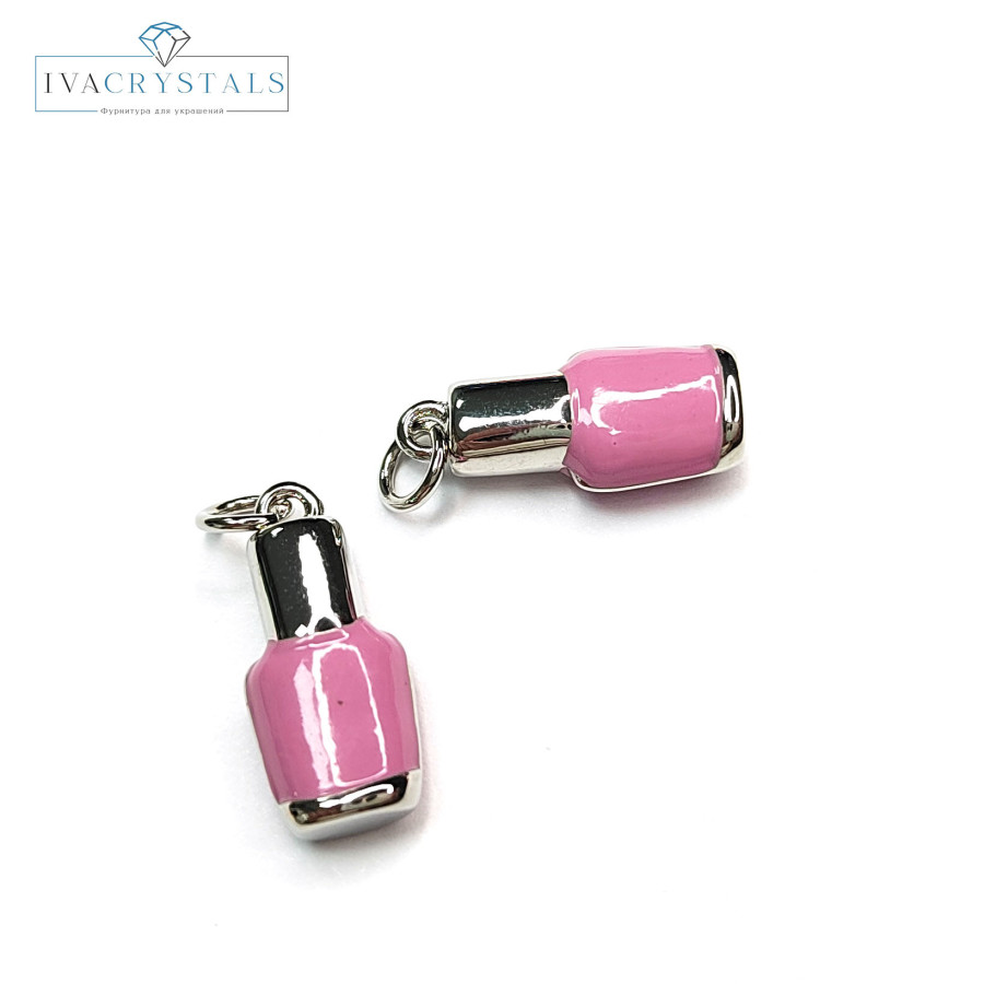 Подвеска Лак для ногтей 18х8 мм, цвет эмали розовый, штука покрытие Родий
