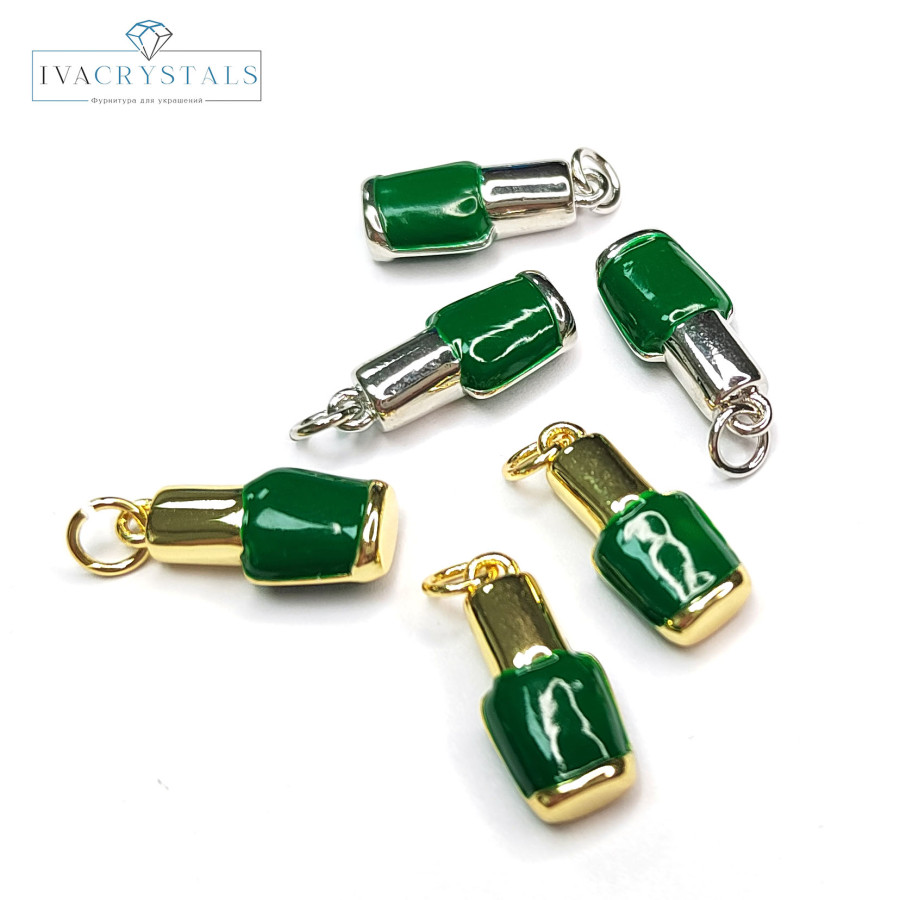 Подвеска Лак для ногтей 18х8 мм, цвет эмали Зелёный, штука