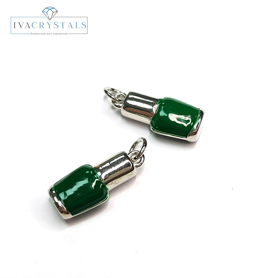 Подвеска Лак для ногтей 18х8 мм, цвет эмали Зелёный, штука покрытие Родий