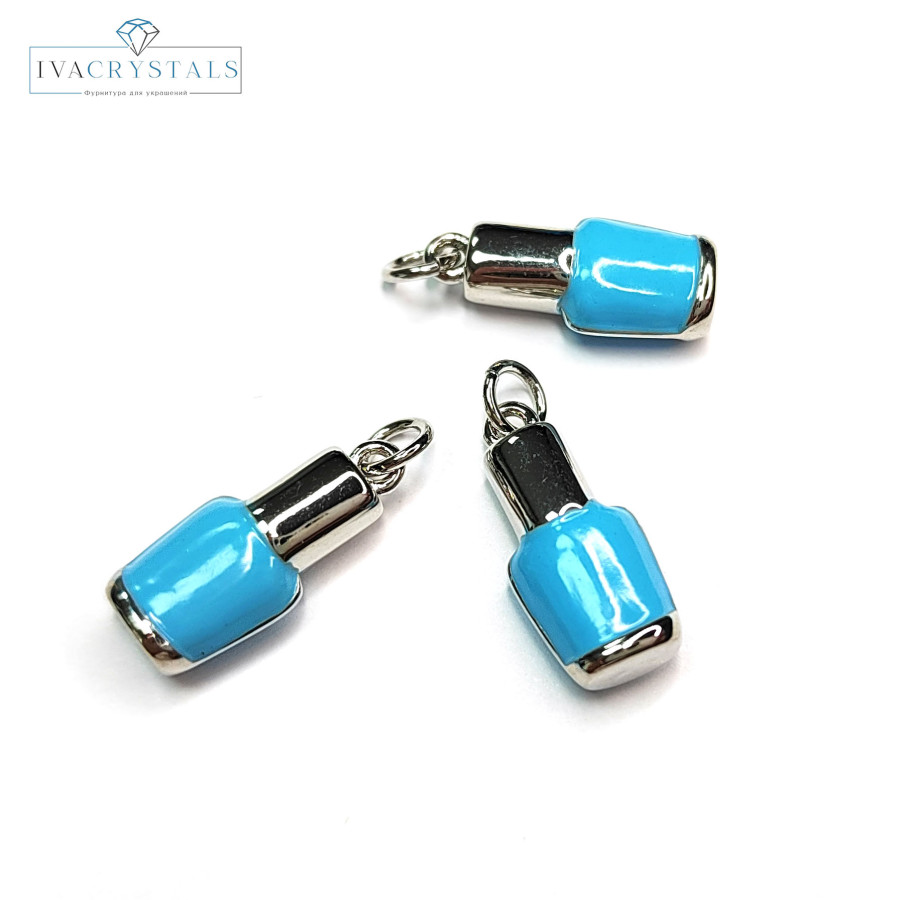 Подвеска Лак для ногтей 18х8 мм, цвет эмали Голубой, штука покрытие Родий