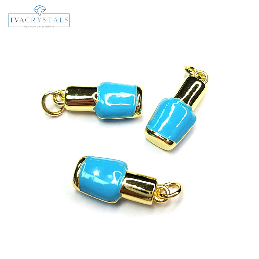 Подвеска Лак для ногтей 18х8 мм, цвет эмали Голубой, штука покрытие Позолота