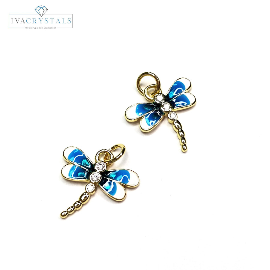 Подвеска Стрекоза с голубой эмалью 16х15 мм, штука покрытие Позолота