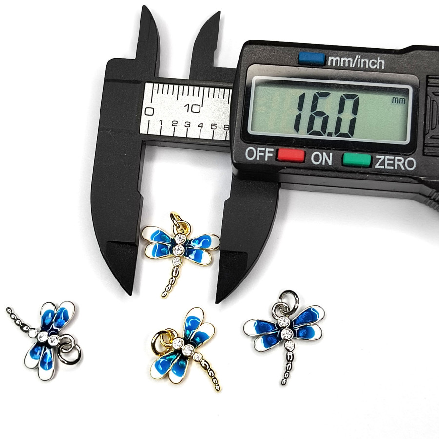 Подвеска Стрекоза с голубой эмалью 16х15 мм, штука