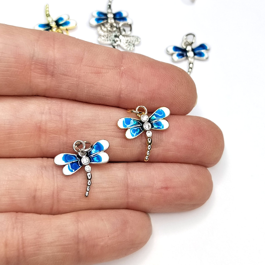 Подвеска Стрекоза с голубой эмалью 16х15 мм, штука