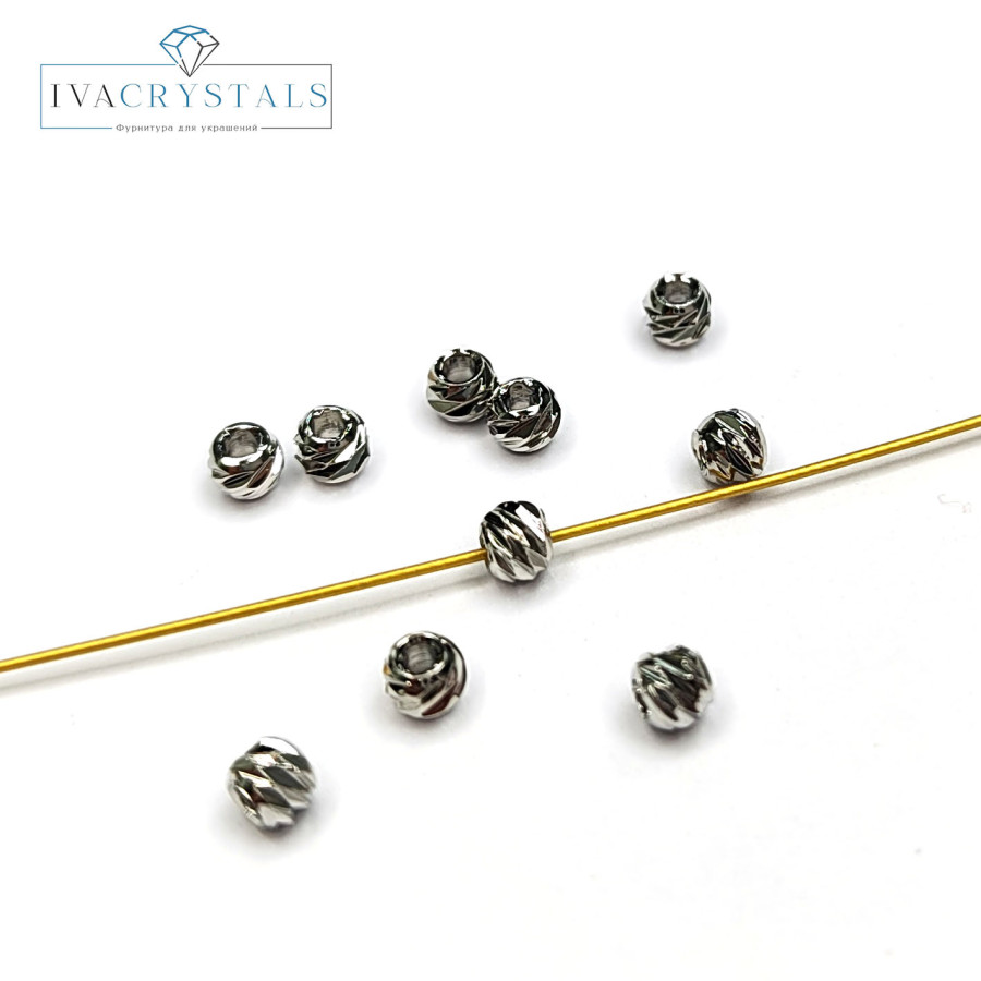 2,6 мм Разделительные бусины резные, 10 штук Родий