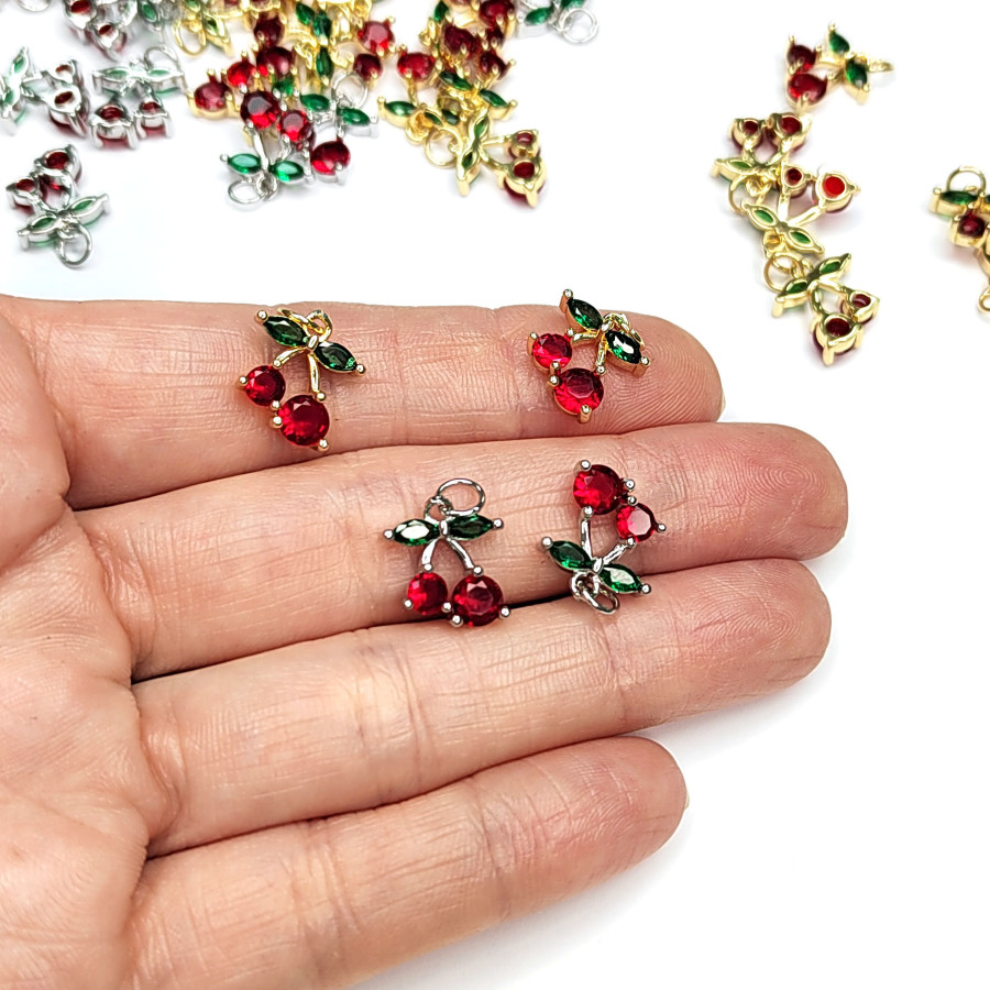 Подвеска Вишенки (ягодки) 13 мм с фианитами, ШТУКА