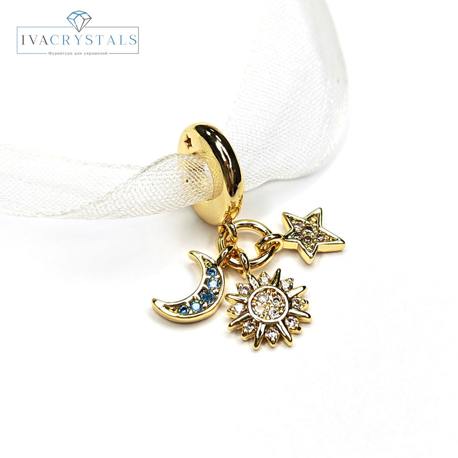 Подвеска из трёх предметов Луна - Солнце - Звезда 24 мм, штука покрытие Позолота