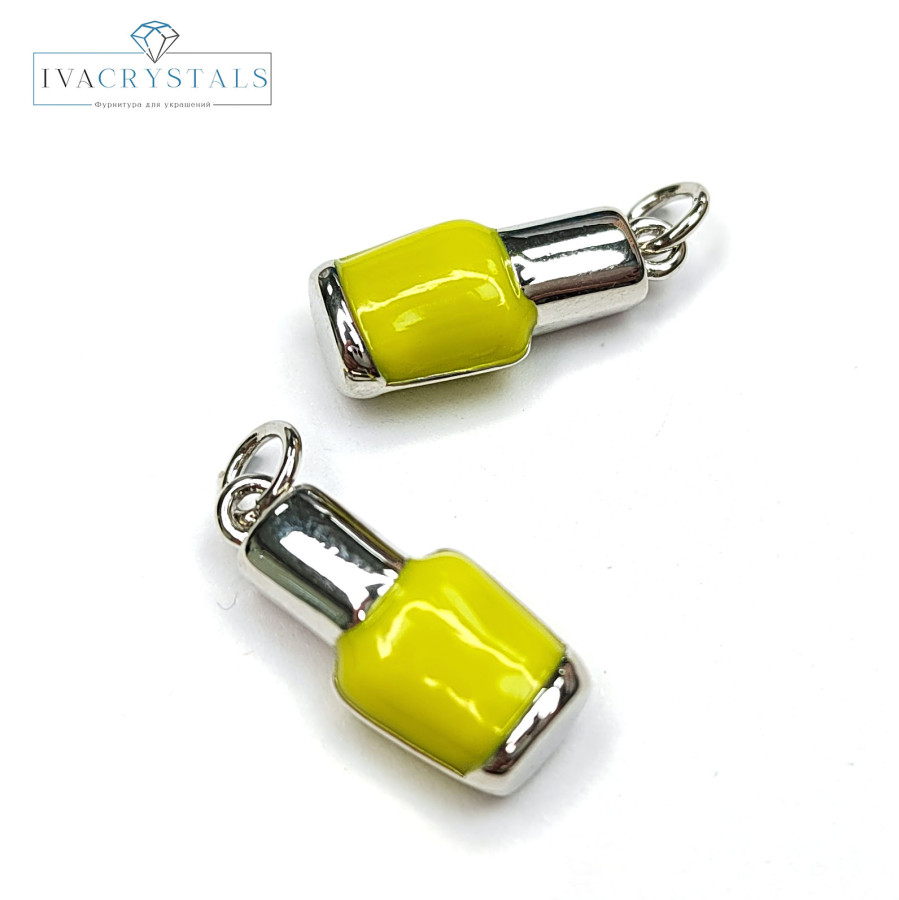 Подвеска Лак для ногтей 18х8 мм, цвет эмали Жёлтый, штука покрытие Родий