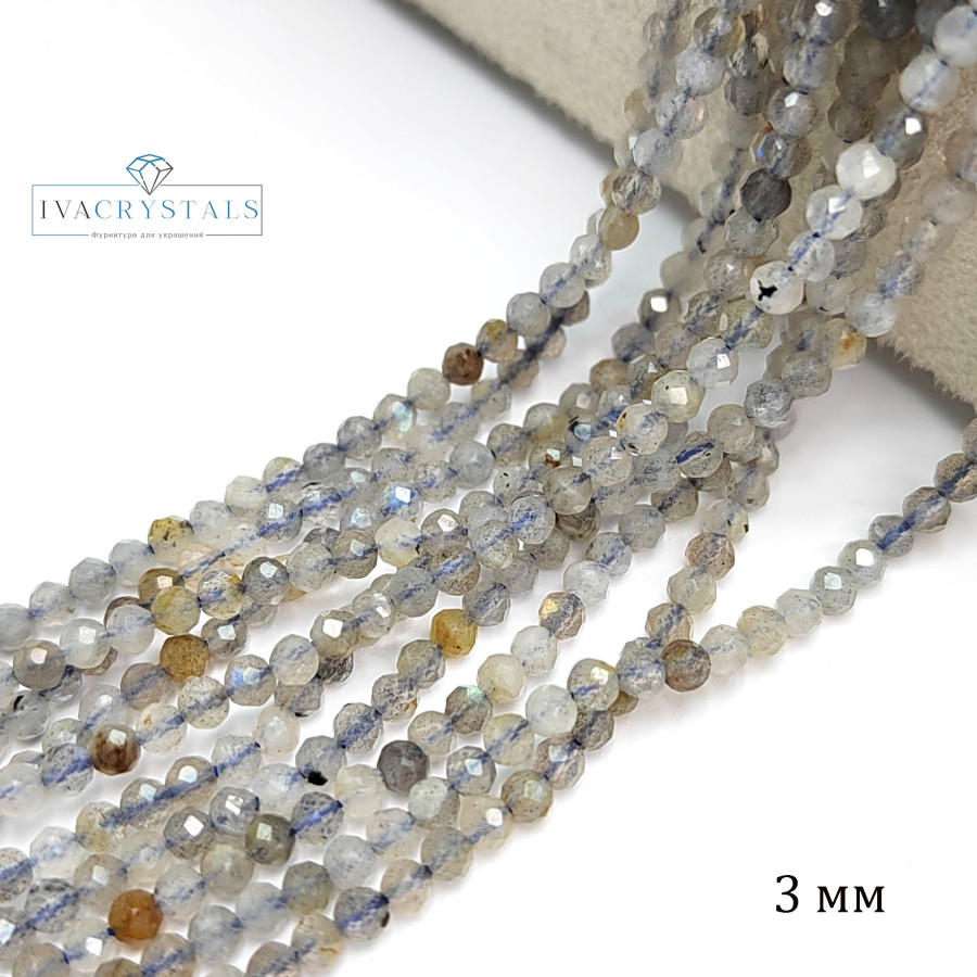 Лабрадор граненый натуральный камень, нить 38 см 3 мм