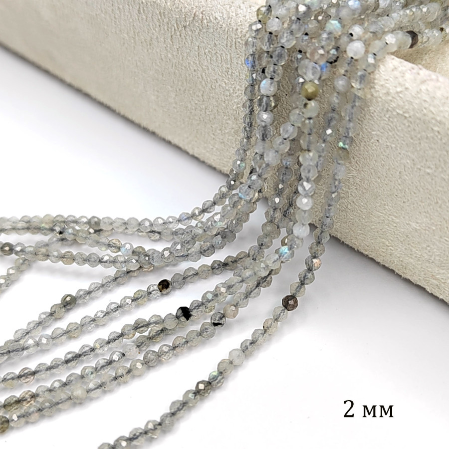 Лабрадор граненый натуральный камень, нить 38 см 2 мм 
