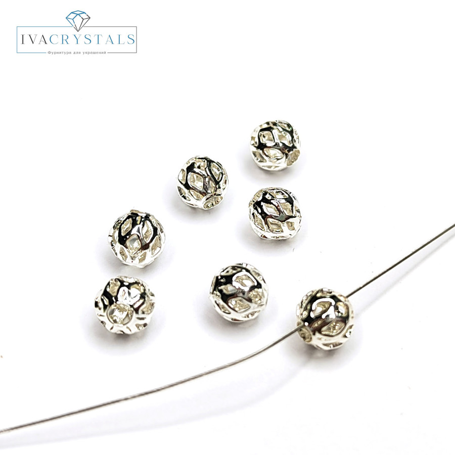 5,5 мм Разделительные бусины ажурные, ШТУКА цвет \"Светлое серебро\"