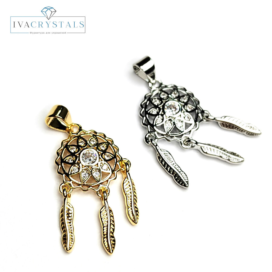 Подвеска Ловец снов 31х15 мм с фианитами, ШТУКА