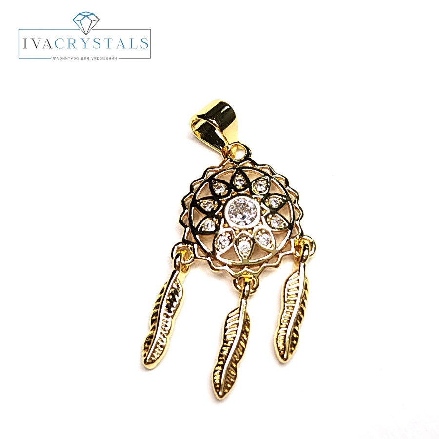 Подвеска Ловец снов 31х15 мм с фианитами, ШТУКА покрытие Позолота