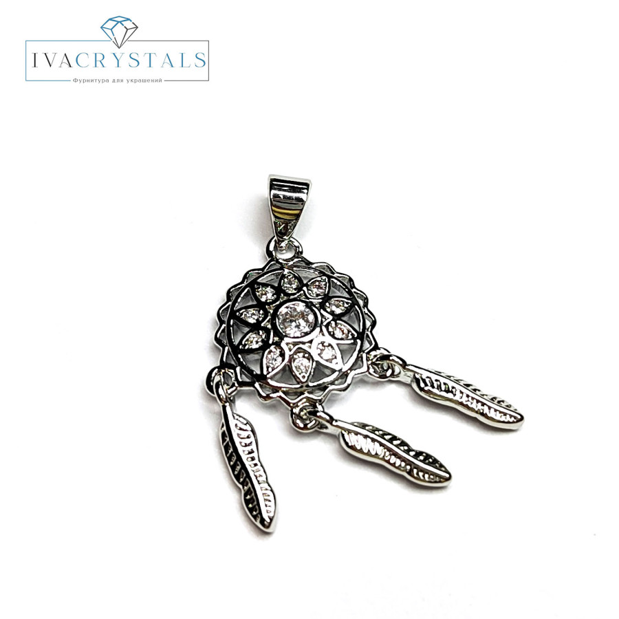 Подвеска Ловец снов 31х15 мм с фианитами, ШТУКА покрытие Родий