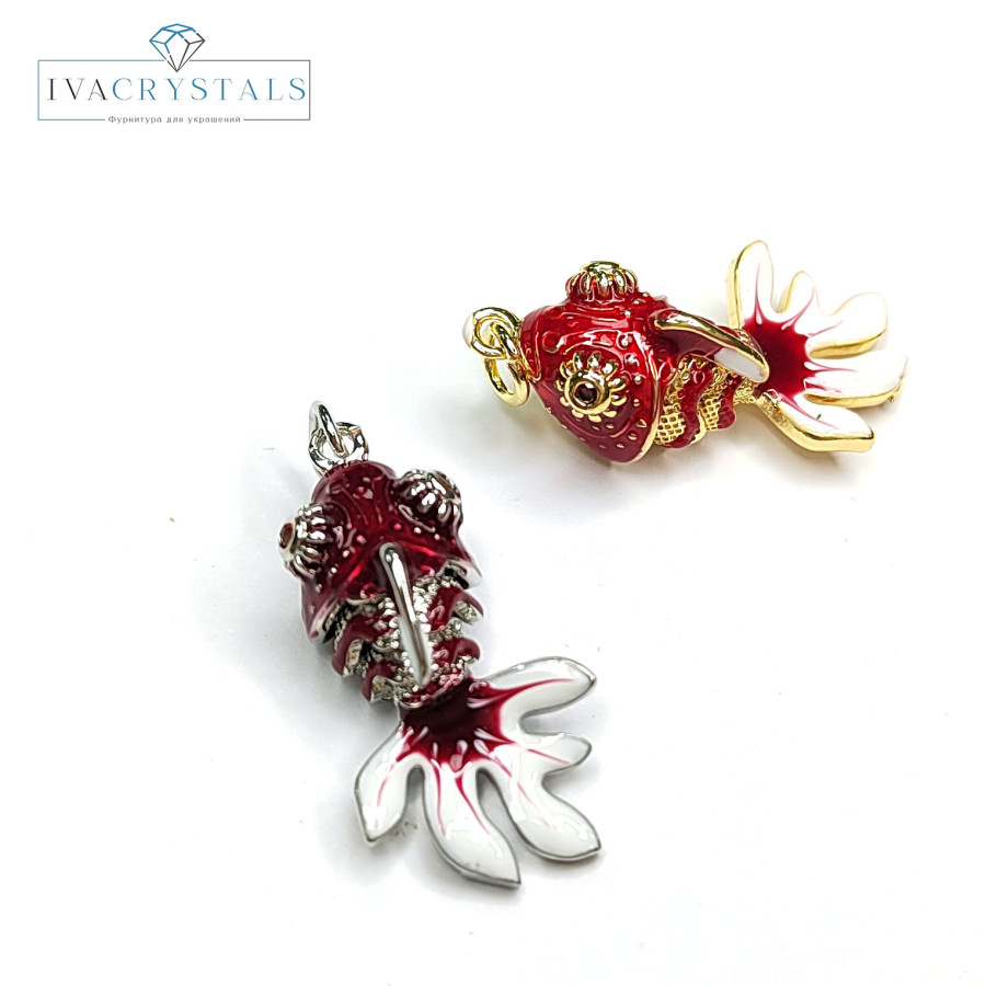 Подвеска Рыбка 27х14 мм с подвижным хвостиком, цвет красный / белый, штука