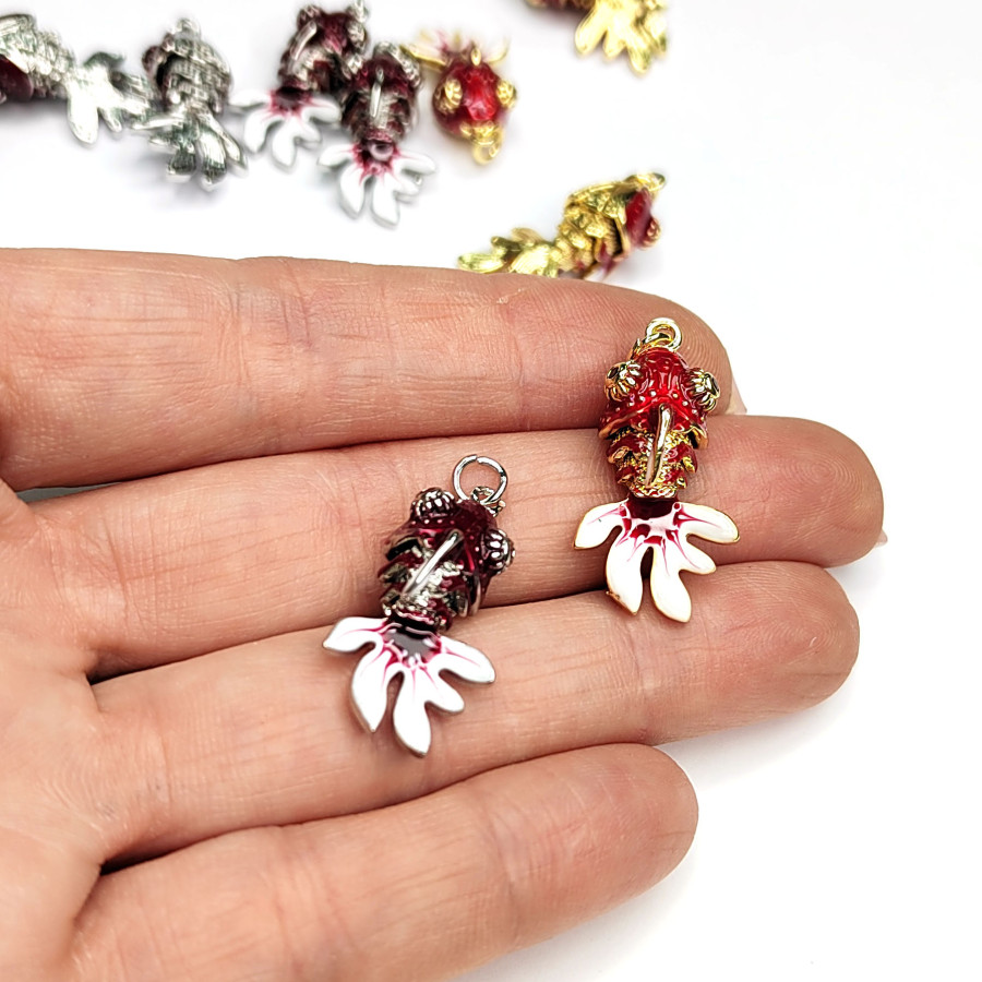 Подвеска Рыбка 27х14 мм с подвижным хвостиком, цвет красный / белый, штука