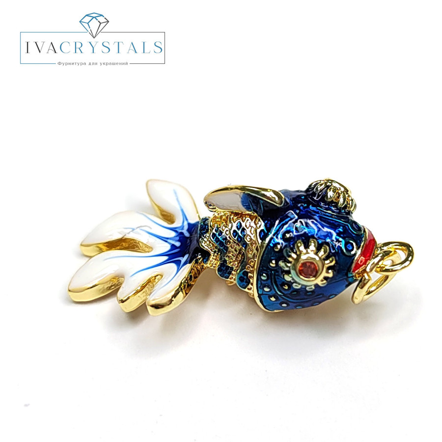 Подвеска Рыбка 27х14 мм с подвижным хвостиком, цвет синий / белый, штука покрытие Позолота