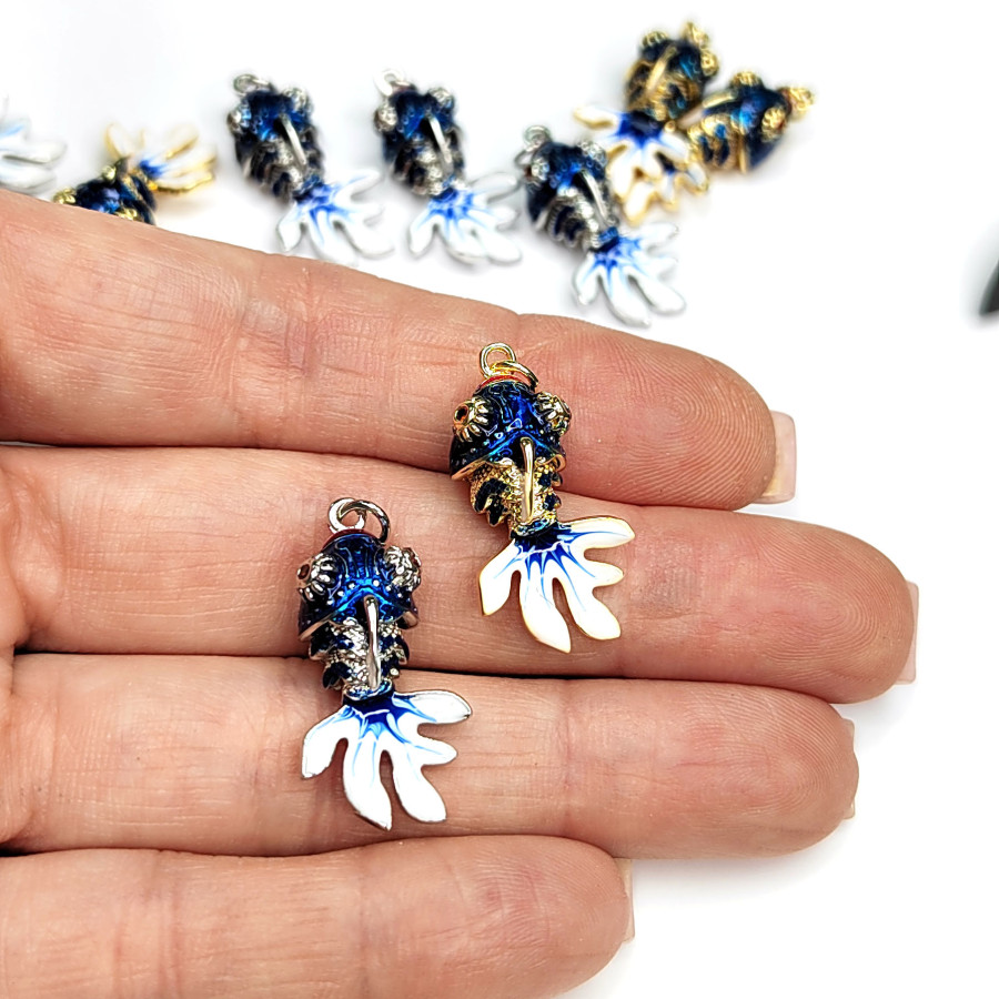 Подвеска Рыбка 27х14 мм с подвижным хвостиком, цвет синий / белый, штука