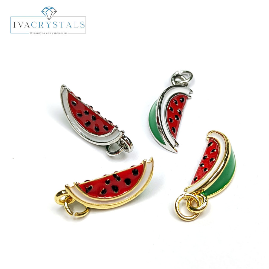 Подвеска Долька арбуза 16х6 мм с эмалью, штука