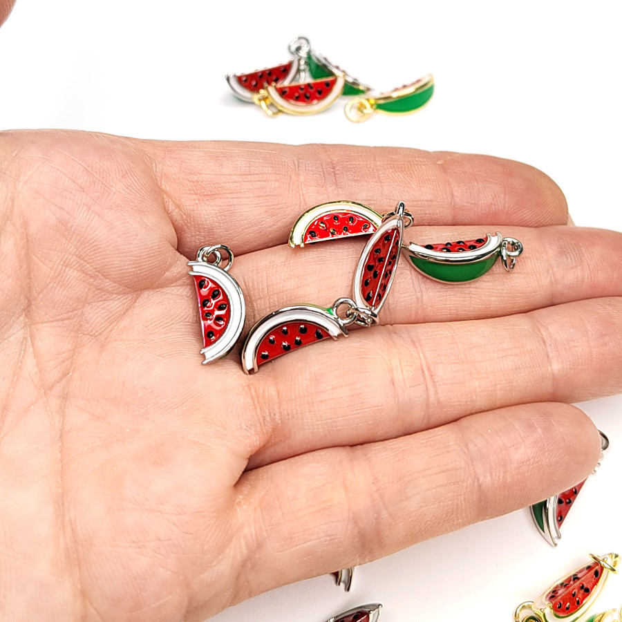 Подвеска Долька арбуза 16х6 мм с эмалью, штука