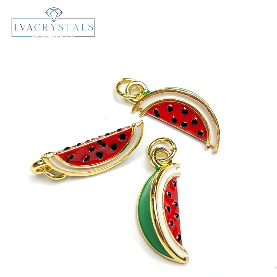 Подвеска Долька арбуза 16х6 мм с эмалью, штука покрытие Позолота