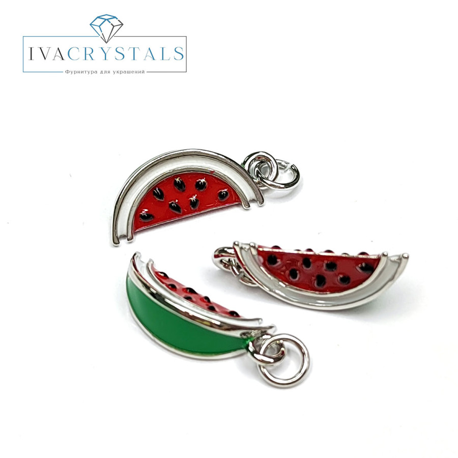 Подвеска Долька арбуза 16х6 мм с эмалью, штука покрытие Родий