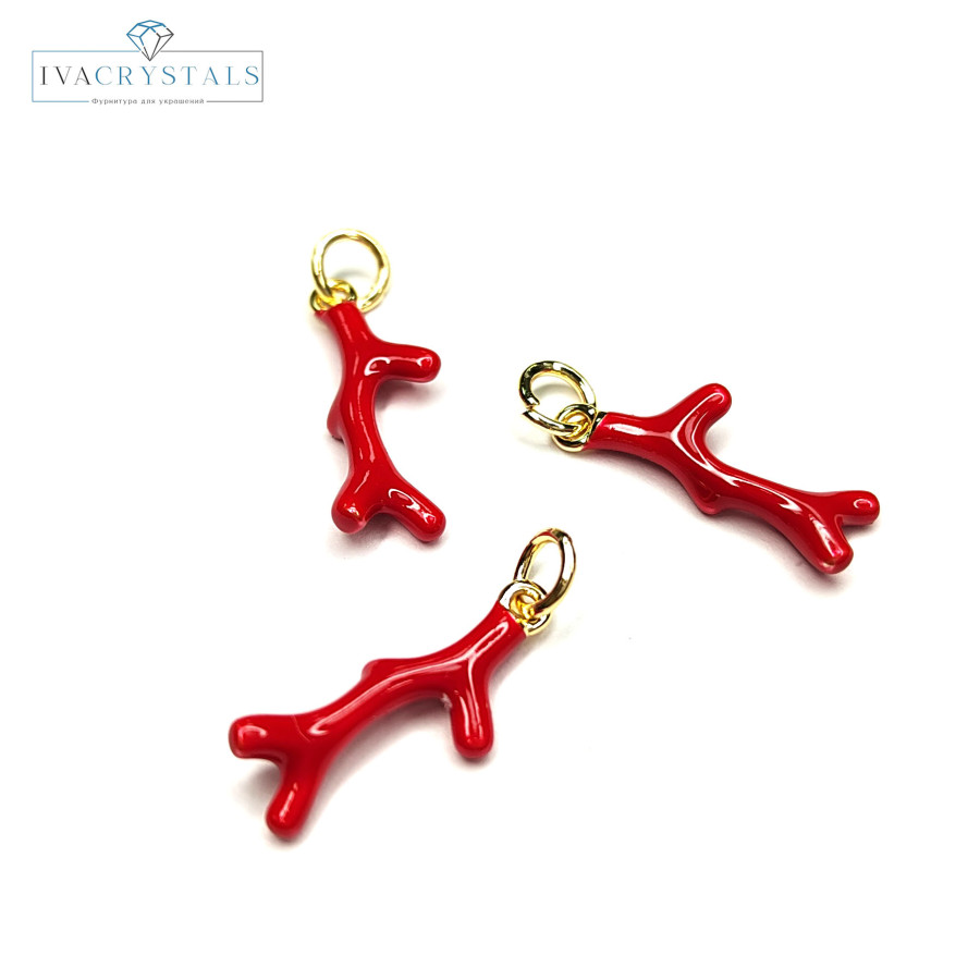 Подвеска красный Коралл 18х6 мм, штука покрытие Позолота