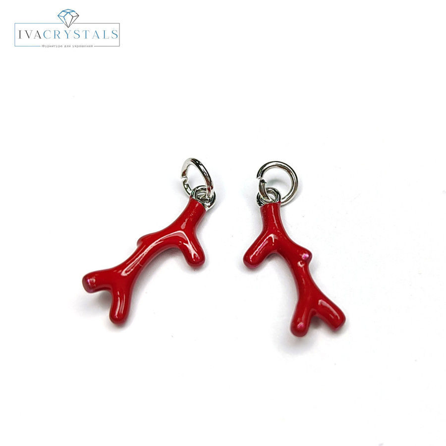 Подвеска красный Коралл 18х6 мм, штука покрытие Родий