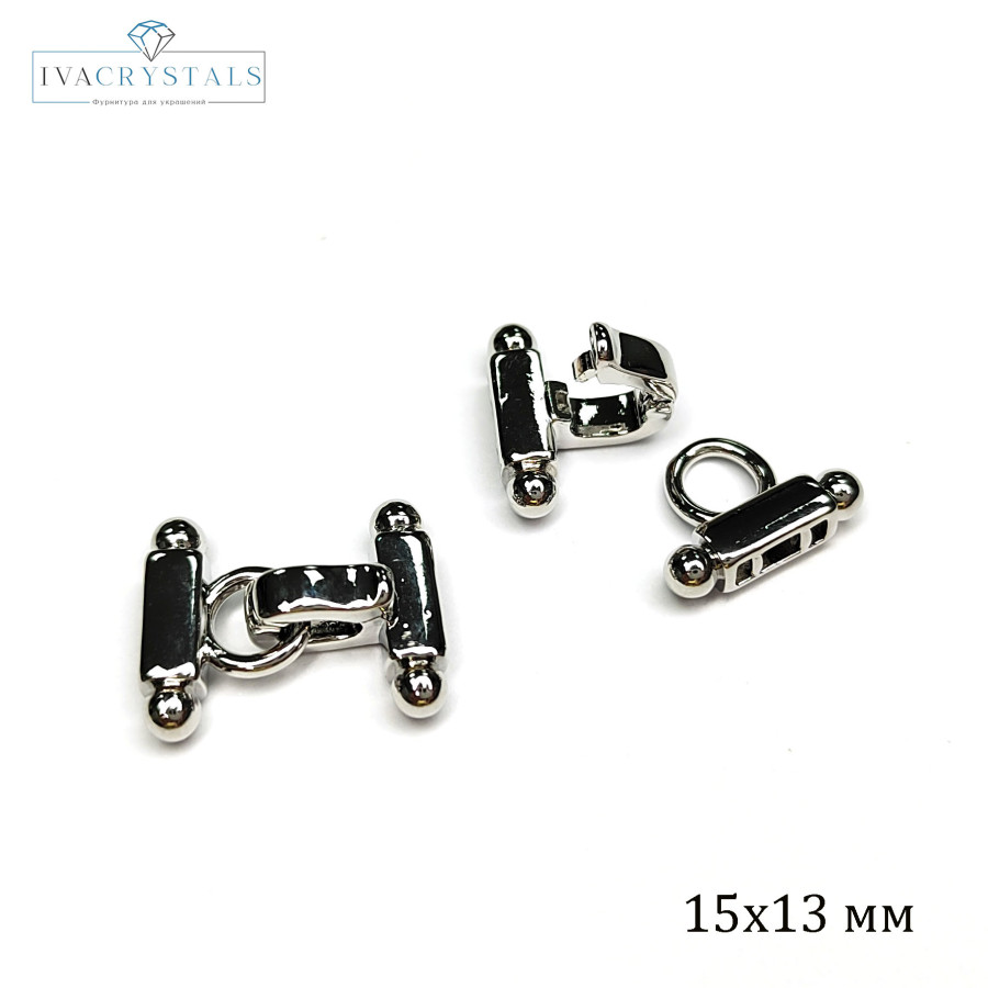 Замочек двухрядный 15х13 мм, карабин застёжка, штука покрытие Родий