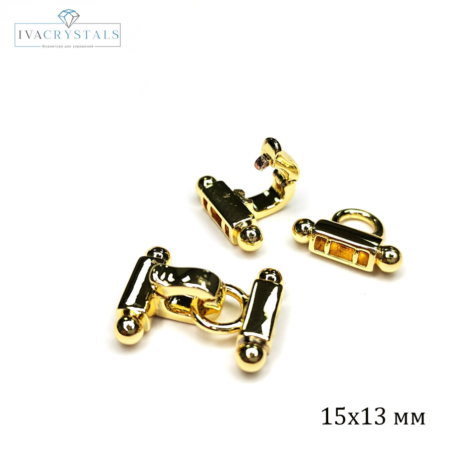 Замочек двухрядный 15х13 мм, карабин застёжка, штука покрытие Позолота