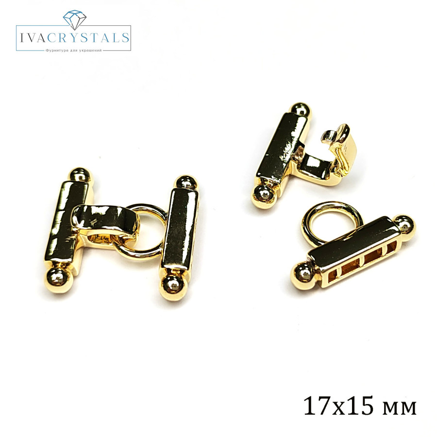 Замочек трёхрядный 17х15 мм, карабин застёжка, штука покрытие Позолота