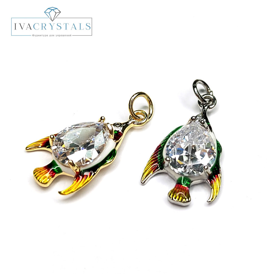 Подвеска Рыбка 22х12 мм с прозрачным фианитом, штука
