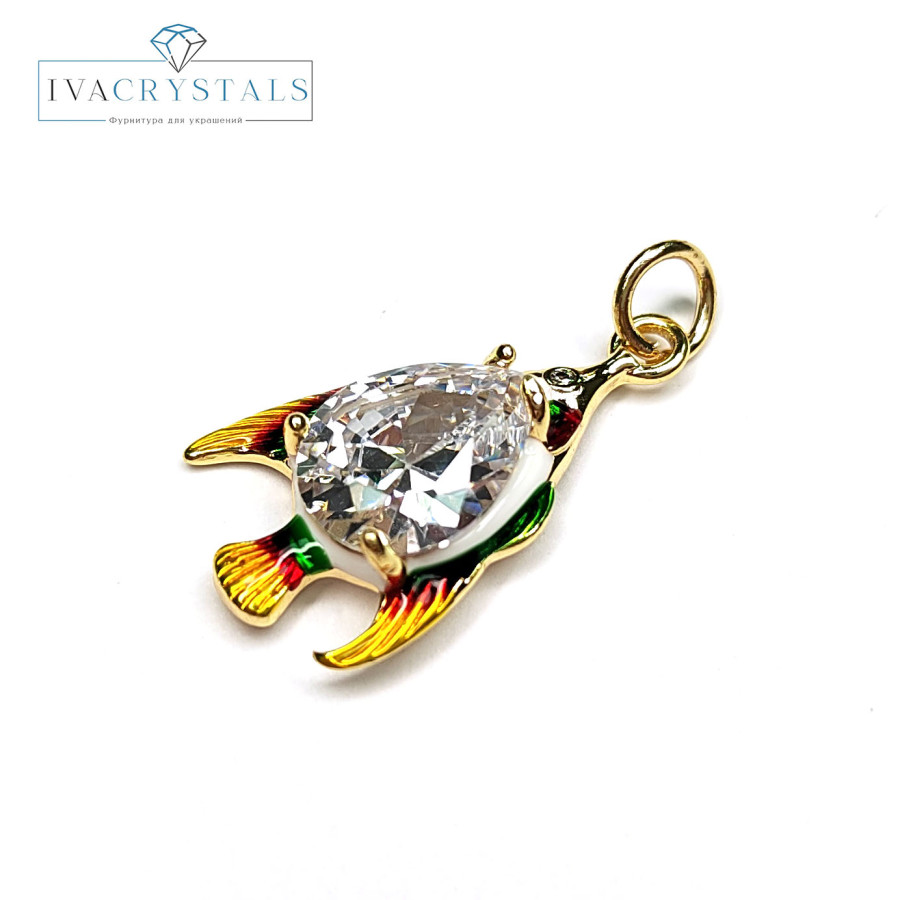 Подвеска Рыбка 22х12 мм с прозрачным фианитом, штука покрытие Позолота