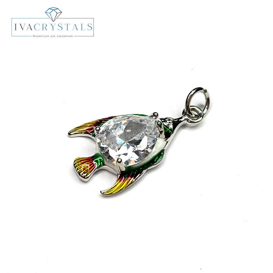 Подвеска Рыбка 22х12 мм с прозрачным фианитом, штука покрытие Родий