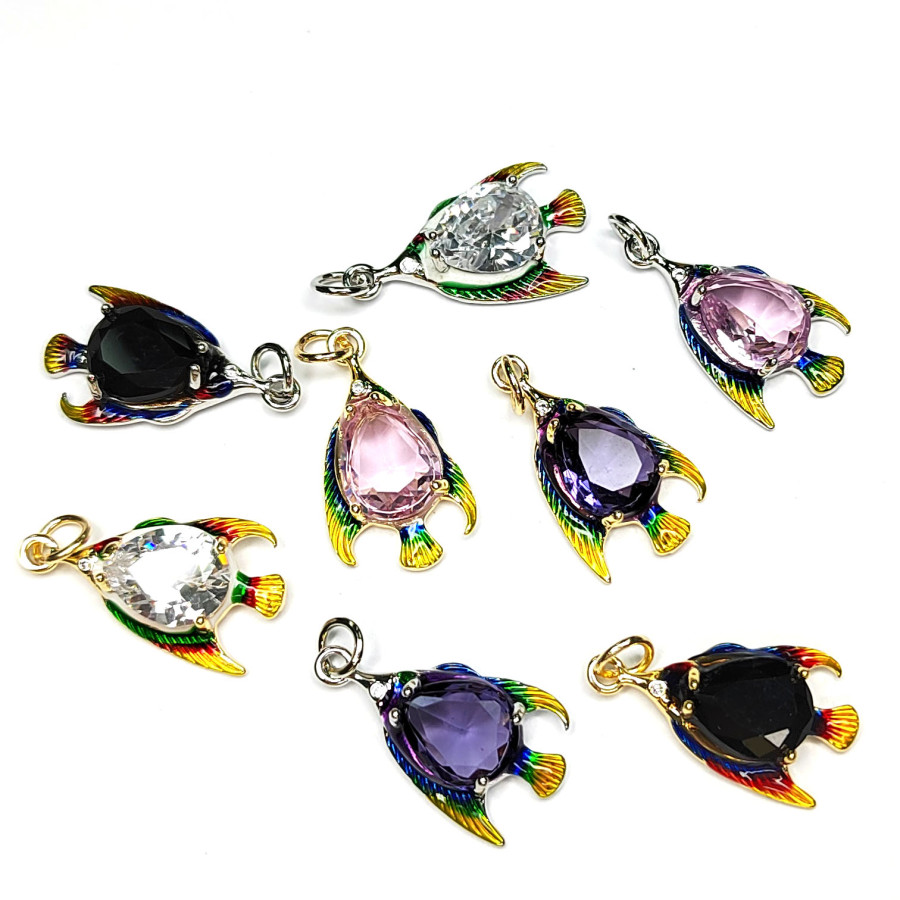Подвеска Рыбка 22х12 мм с розовым фианитом, штука